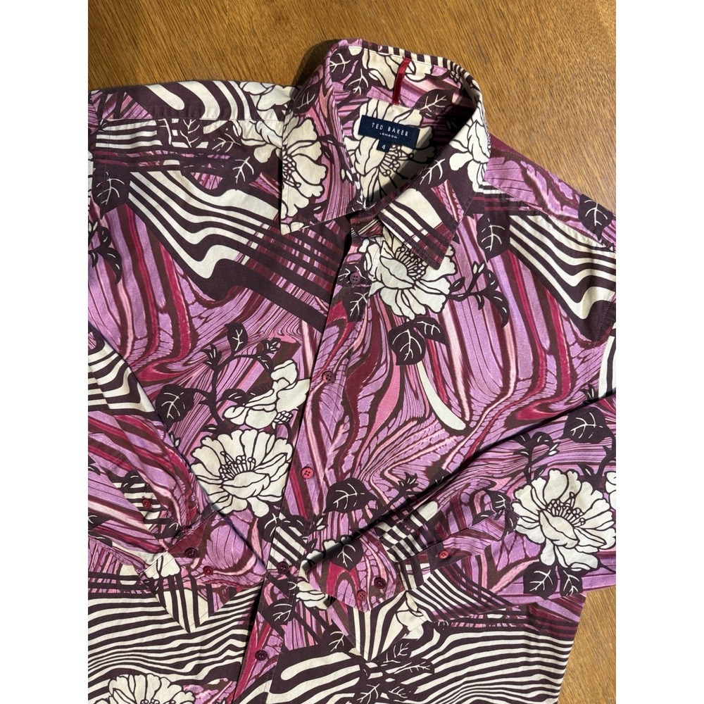 Ted Baker London Shirt Mens 4 Large Pink Psychedelic‎ Floral Button Up Bold